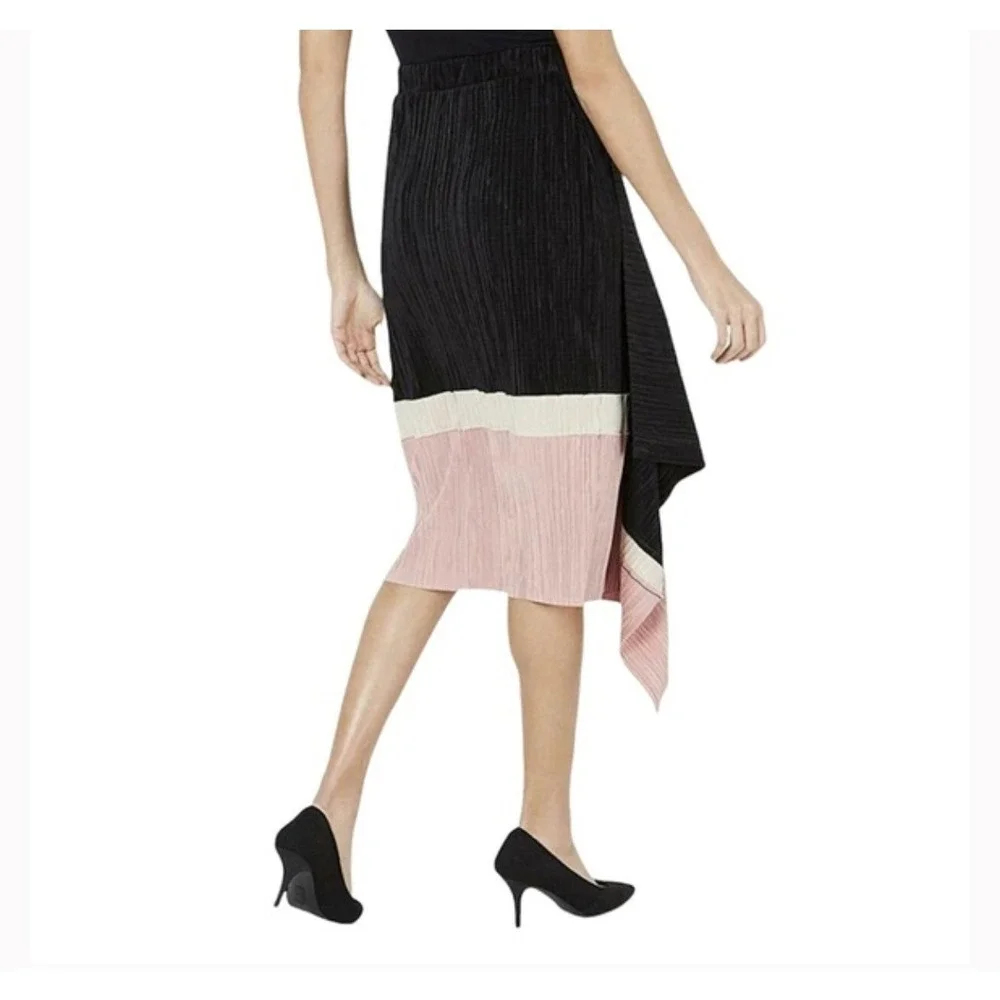 Alfani Petite large Black Pink White Pleated Asymmetrical Midi Skirt‎